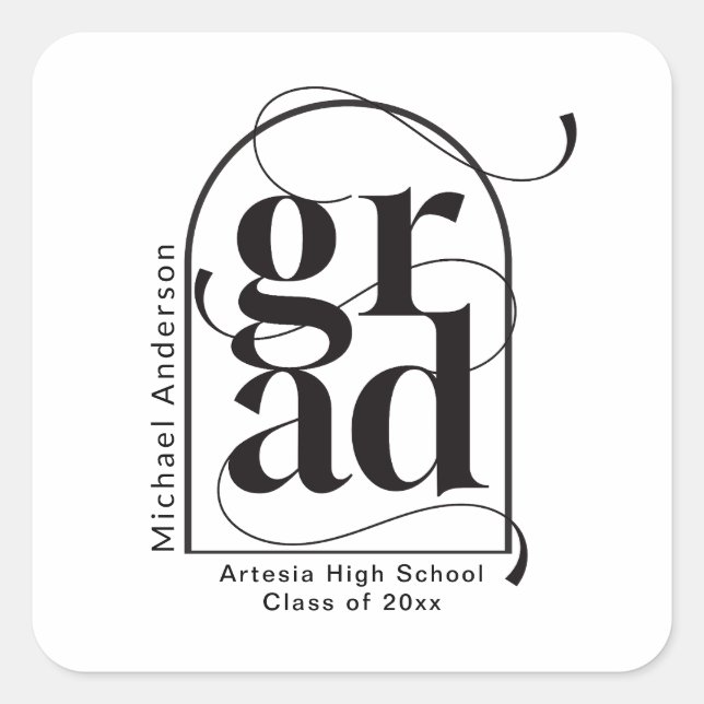 Modern Minimalist Black Arch Bold Graduation Square Sticker (Front)