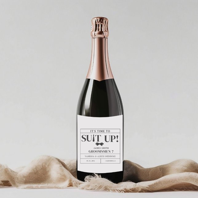 Modern Minimalist Black Asking Groomsman Proposal Sparkling Wine Label (Creator Uploaded)