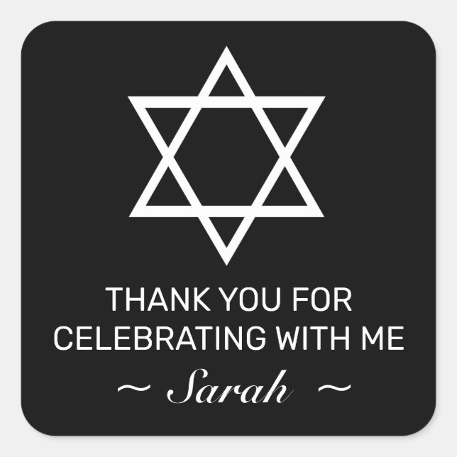 Modern Minimalist Black Bar Bat Mitzvah Thank You Square Sticker (Front)