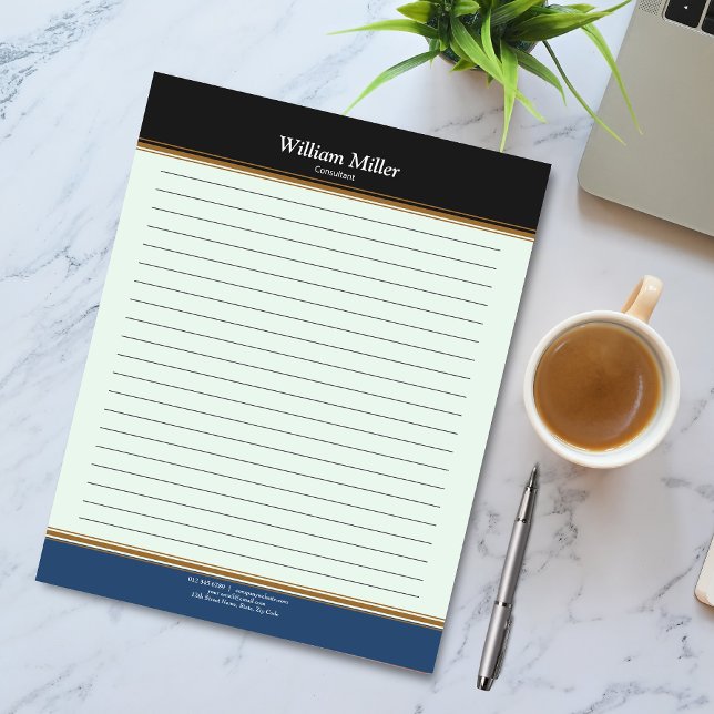 Modern Minimalist Black Blue Stripes Lined Notepad (Creator Uploaded)