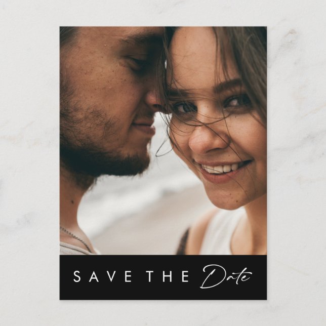Modern Minimalist | Black Bold Photo Save The Date Invitation Postcard (Front)