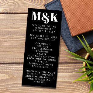 Modern Minimalist Black Bold Typography Wedding Program