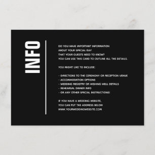 Modern Minimalist Black Bold Wedding Details Info Enclosure Card