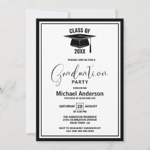 Modern Minimalist Black Border Graduation Party Invitation