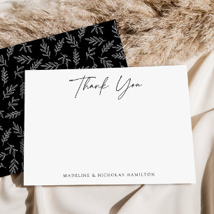Modern Minimalist Black Botanical Thank You Card