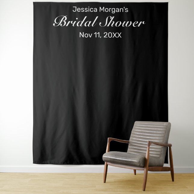 Modern Minimalist Black Bridal Shower Photo Tapestry (In Situ)