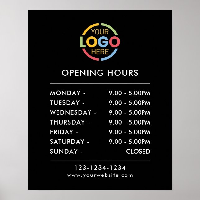 Modern Minimalist Black | Business Opening Hours Poster