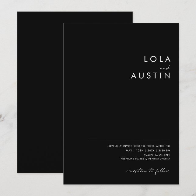 Modern Minimalist | Black Casual Wedding Invitation (Front/Back)