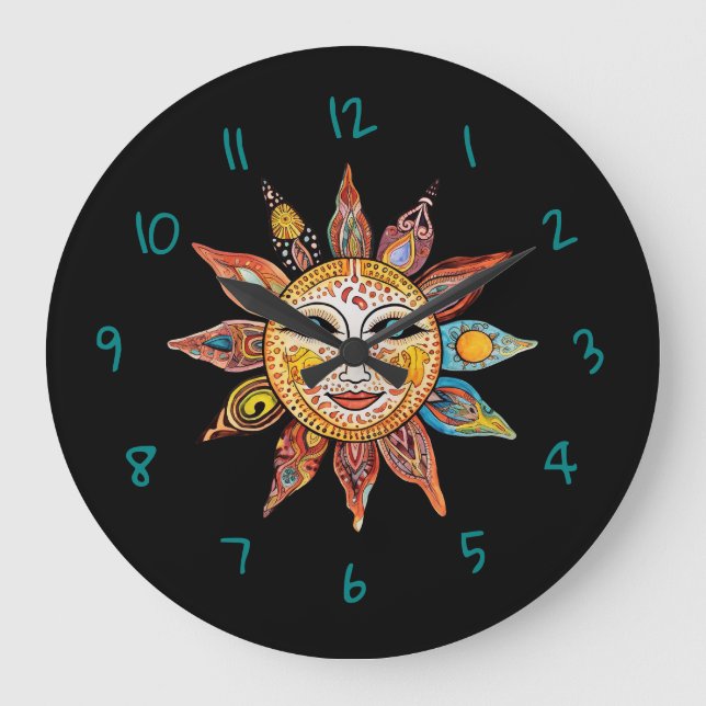 Modern Minimalist Black Celestial Sun  Large Clock (Front)