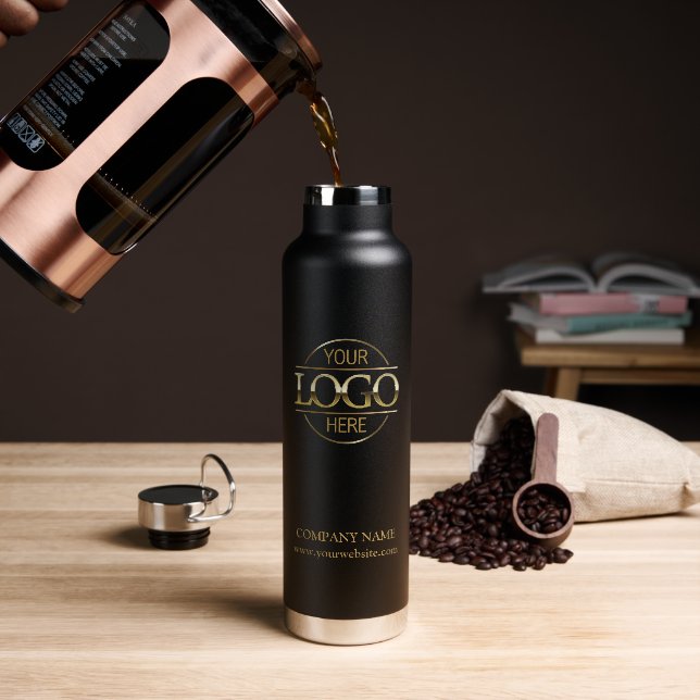 Modern Minimalist Black Company Business Logo Water Bottle (Coffee)