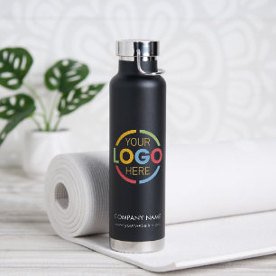 Modern Minimalist Black Company Business Logo Water Bottle