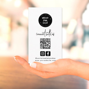 Modern Minimalist Black Connect With Us QR Code Business Card