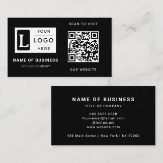 Modern Minimalist Black Custom Logo QR Code Business Card