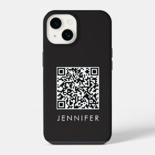 Modern Minimalist Black Executive QR Code Monogram iPhone 14 Case