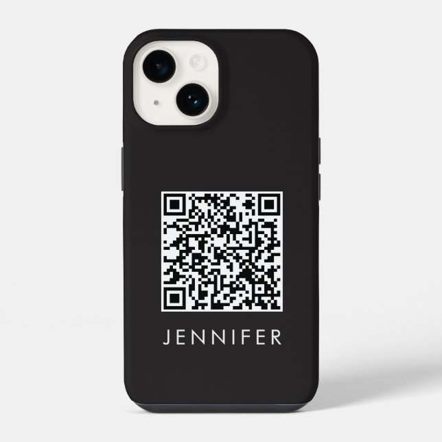 Modern Minimalist Black Executive QR Code Monogram iPhone Case (Back)