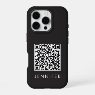 Modern Minimalist Black Executive QR Code Monogram iPhone 16 Pro Case