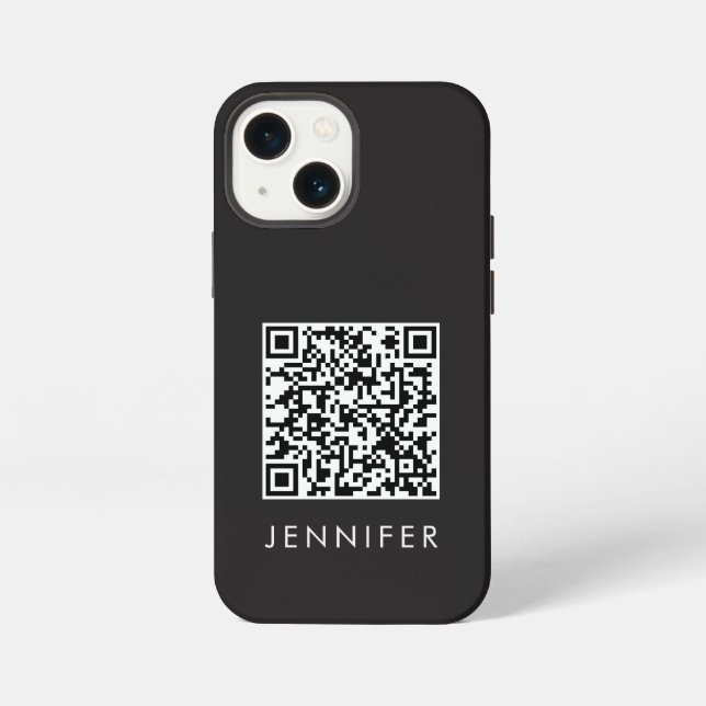 Modern Minimalist Black Executive QR Code Monogram iPhone Case (Back)