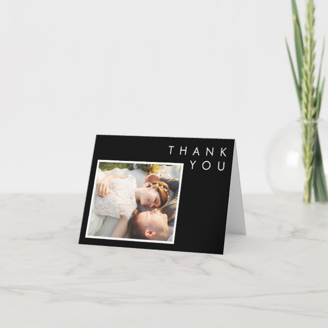 Modern Minimalist | Black Folded Photo Thank You Card (Front)