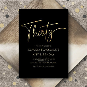 Modern Minimalist Black Gold 30th Birthday Invitation