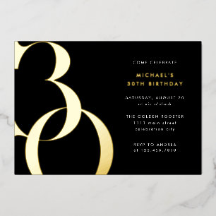 Modern Minimalist Black Gold 30th Birthday Party