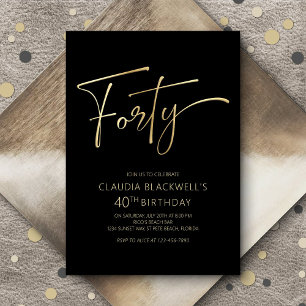 Modern Minimalist Black Gold 40th Birthday Invitation