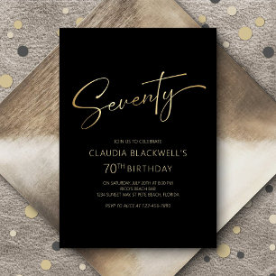 Modern Minimalist Black Gold 70th Birthday Invitation