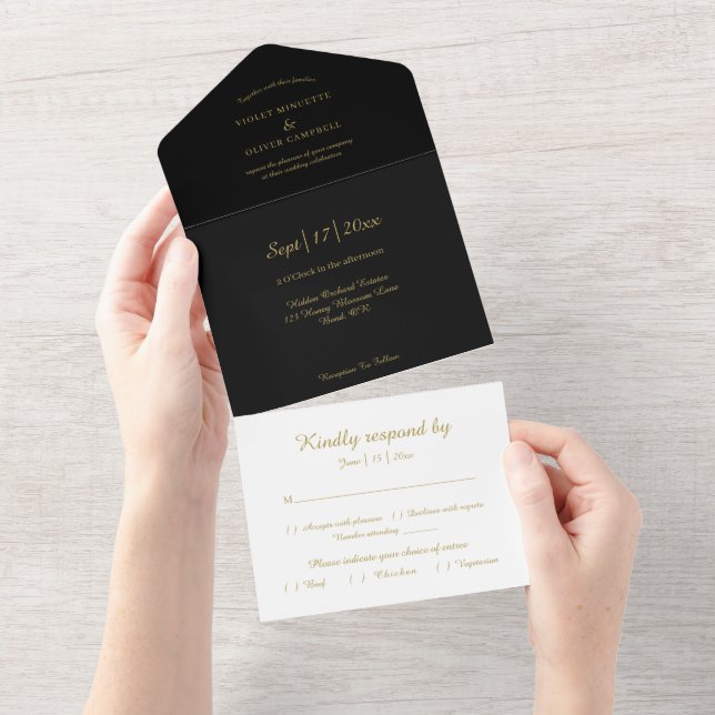 Modern Minimalist | Black Gold All In One Invitati All In One Invitation (Tearaway)