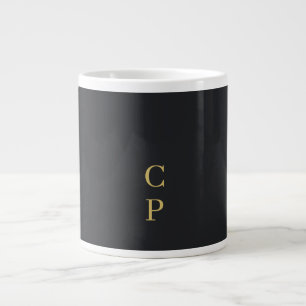 Modern Minimalist Black & Gold Colour Monogrammed Large Coffee Mug