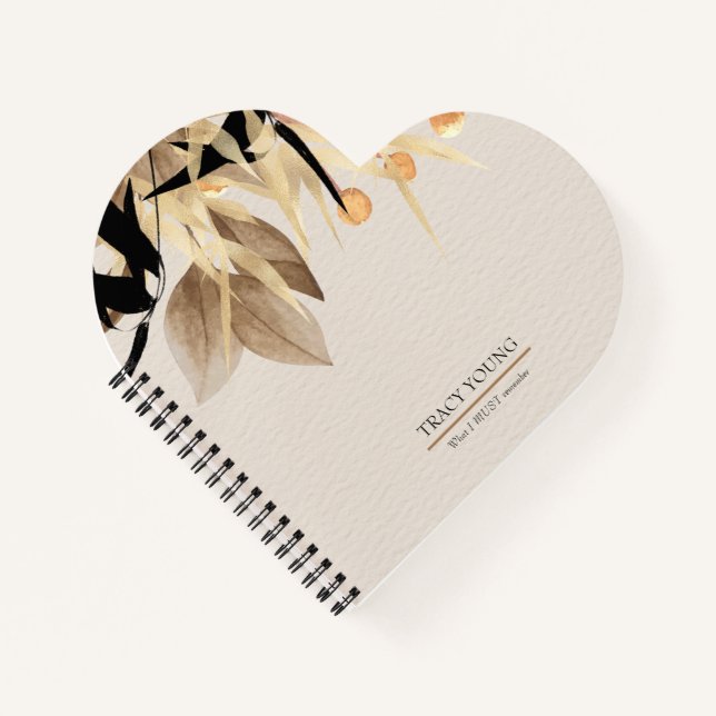 Modern Minimalist Black Gold Floral Elegant  Notebook (Front)