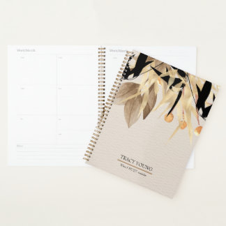 Modern Minimalist Black Gold Floral Elegant Planner