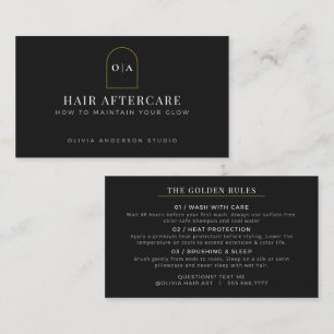 Modern Minimalist Black Gold Hair Aftercare Business Card