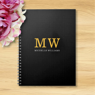 Modern Minimalist Black Gold Initials Name Notebook