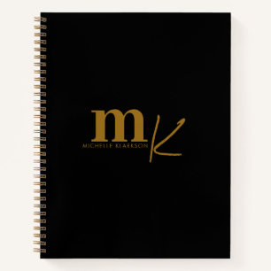 Modern Minimalist Black Gold Monogram  Notebook