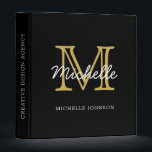 Modern Minimalist Black Gold Monogram Professional Binder<br><div class="desc">Modern, minimalist black and gold personalized name monogrammed binder. It features a monogram initial in serif style font and pretty handwritten first name text template in gold, white color on black background. Great personalized gift for back to school, professional work, home office, and recipe binder. If you need help or...</div>