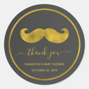 Modern Minimalist Black Gold Moustache Thank You Classic Round Sticker