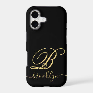Modern Minimalist Black Gold Name Monogrammed