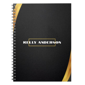 Modern Minimalist Black & Gold Pattern with Custom Notebook