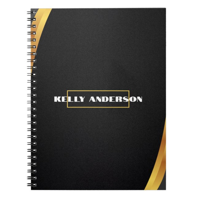 Modern Minimalist Black & Gold Pattern with Custom Notebook (Front)