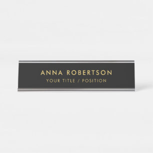 Modern Minimalist Black Gold Professional Trendy Desk Name Plate