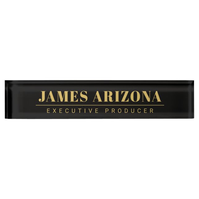 Modern Minimalist Black Gold Professional Trendy Nameplate (Front)