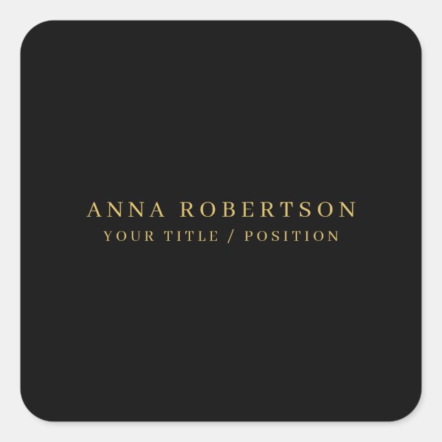 Modern Minimalist Black Gold Professional Trendy Square Sticker (Front)