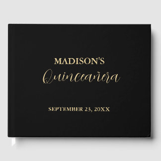Modern  Minimalist black & Gold quinceañera Guest Book