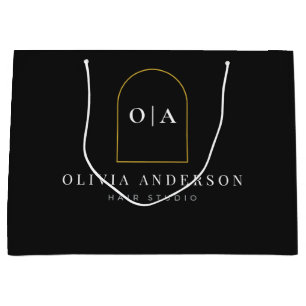 Modern Minimalist Black Gold Salon Product Logo Large Gift Bag