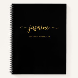 Modern Minimalist Black Gold Script Monogram Name  Notebook