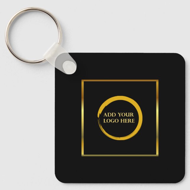 Modern minimalist black gold simple add your logo  keychain (Front)