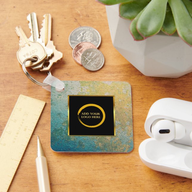 Modern minimalist black gold simple add your logo  keychain (Desk)