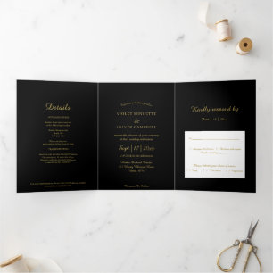 Modern Minimalist   Black Gold Tri-Fold Invitation