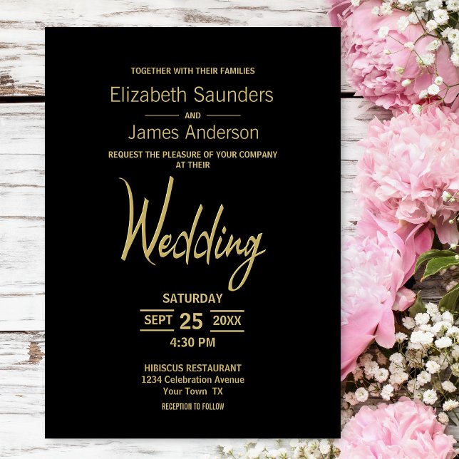 Modern Minimalist Black Gold Wedding Invitation (Creator Uploaded)