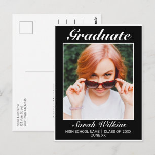 Modern Minimalist Black Graduation Announcement Postcard