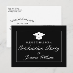 Modern Minimalist Black Graduation Invitation Postcard